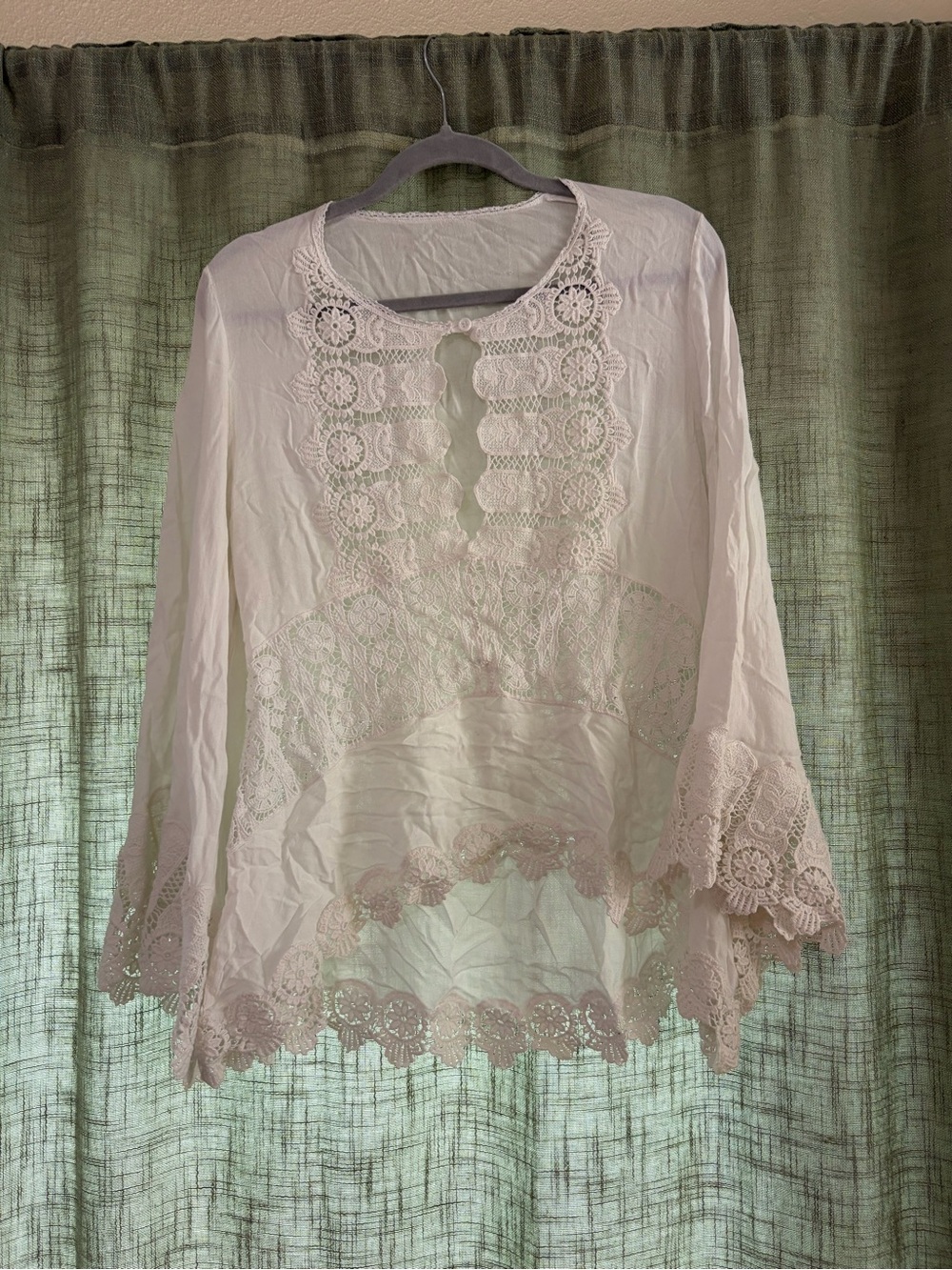 Women's Lace-Trim Peasant Blouse - Cream